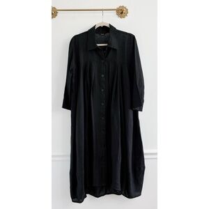 Aakasha Black Cocoon Linen Shirt Dress Large